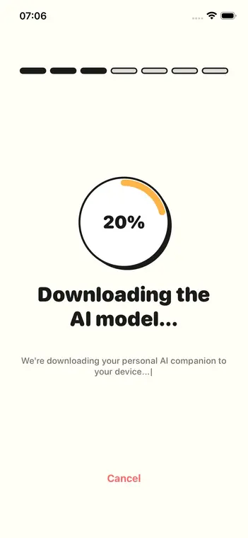 Screen showing the AI model downloading to the device
